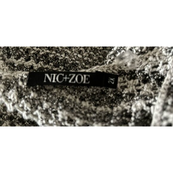 NIC + ZOE Open Knit Sweater V-Neck Tunic Gray White Oversized Sweater Size 2X - Picture 7 of 8